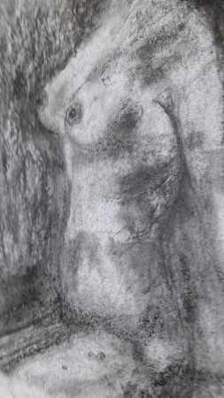 Vrouw houtskool op papier 25x45